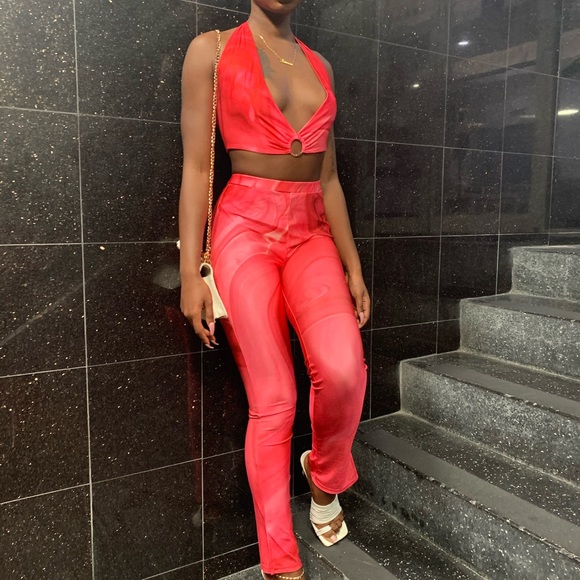 Hot Pink 2 piece halter pants set - Picture 4 of 6